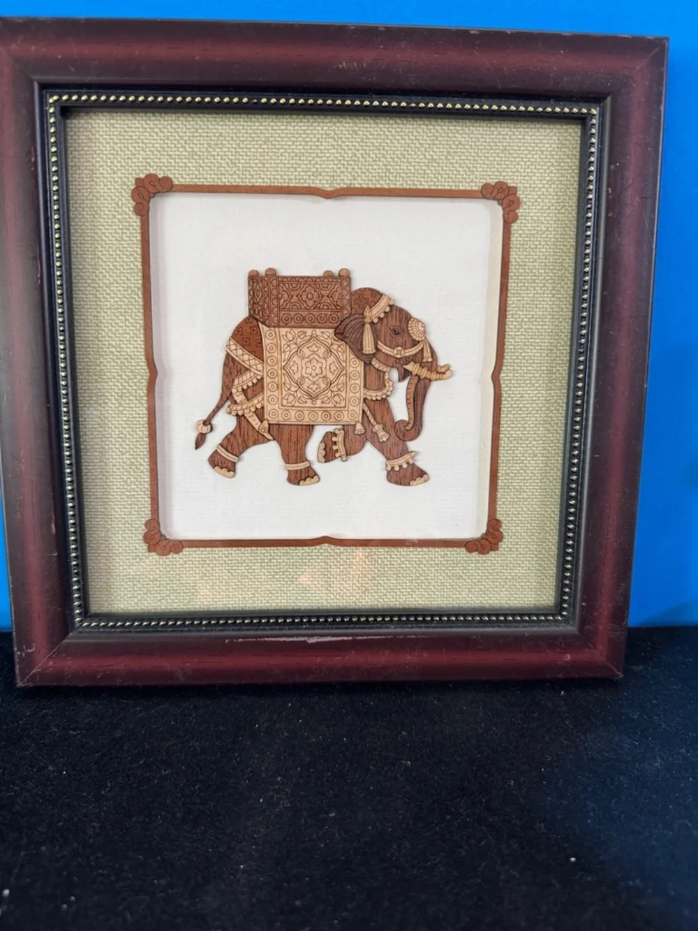 Elephant Nature Decor Art Handmade Wood Carving Indian Folk Marquetry Handicraft